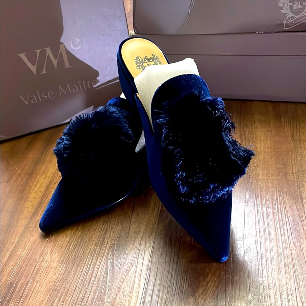 Women's Blue Velvet Mules